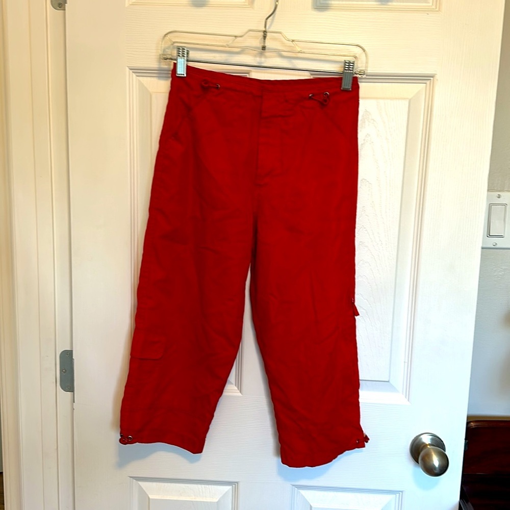 VTG Red Capri Beverly Hills Polo club 1980 100% poly zipper pocket flap 26”W